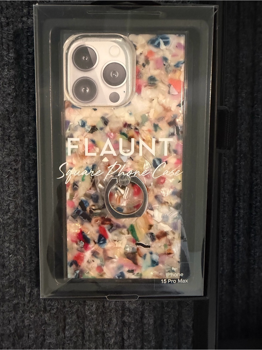 Flaunt Multicolor Confetti Square Phone Case with Ring Grip – iPhone 15 Pro Max